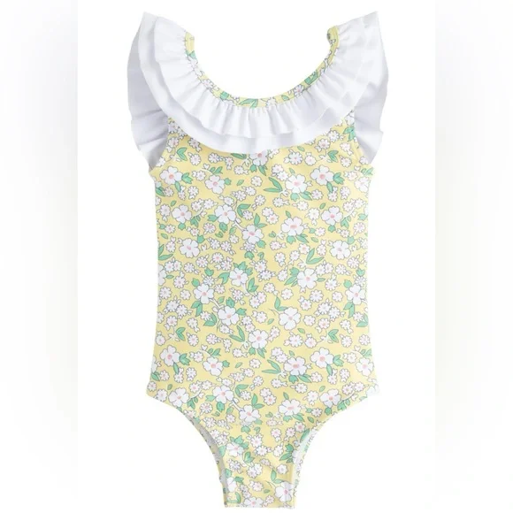 Little English Breezy One Piece, Yellow Wimbledon Floral Swimsuit
